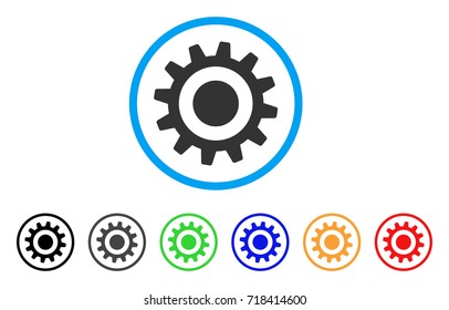 Cogwheel rounded icon. Style is a flat cogwheel gray symbol inside light blue circle with black, gray, green, blue, red, orange versions. Vector designed for web and software interfaces.