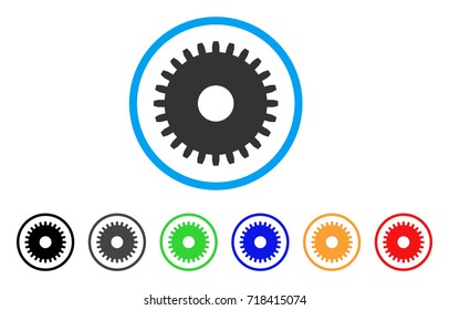 Cogwheel rounded icon. Style is a flat cogwheel grey symbol inside light blue circle with black, gray, green, blue, red, orange color versions. Vector designed for web and software interfaces.