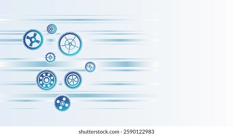 Cogwheel for science experiment presentation. Mechanical engineering concept. Business and industry internet banner. The mechanism consisting of gears on a grey background for the presentation. 