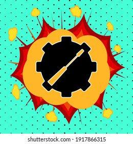 Cogwheel and screwdriver sign, pop art explosion, vector illustration