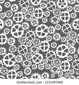 Cogwheel seamless pattern. Abstract background is in the gears. Drawing sketch style. Vector background, hand drawing, doodle style.