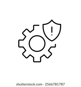 Cogwheel, security shield and exclamation mark. Critical system error alert. Safety breach, configuration problem. Pixel perfect vector icon
