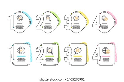 Cogwheel, Service and Analytics chart icons simple set. International recruitment sign. Engineering tool, Cogwheel gear, Report analysis. World business. Science set. Infographic timeline. Vector