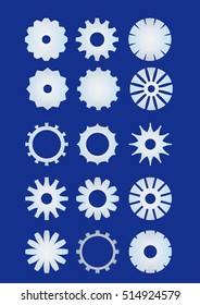 Cogwheel set, sprocket wheel collection in metal material. Techno design elements. Infographic teamwork symbol