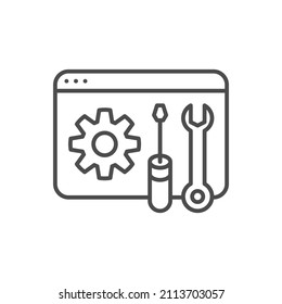 ajuste de la rueda cognitiva y vector de llave. Icono de configuración. Configuración Web. Ficha Navegador con diseño de icono de engranaje aislado en fondo blanco. Ilustración del vector