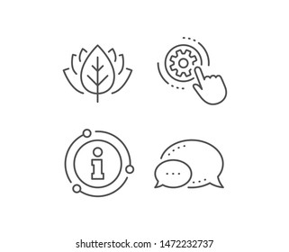 Cogwheel settings line icon. Chat bubble, info sign elements. Engineering tool sign. Cog gear symbol. Linear cogwheel settings outline icon. Information bubble. Vector