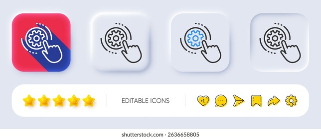 Cogwheel settings line icon. Neumorphic, Flat shadow, 3d buttons. Engineering tool sign. Cog gear symbol. Line cogwheel settings icon. Social media icons. Vector