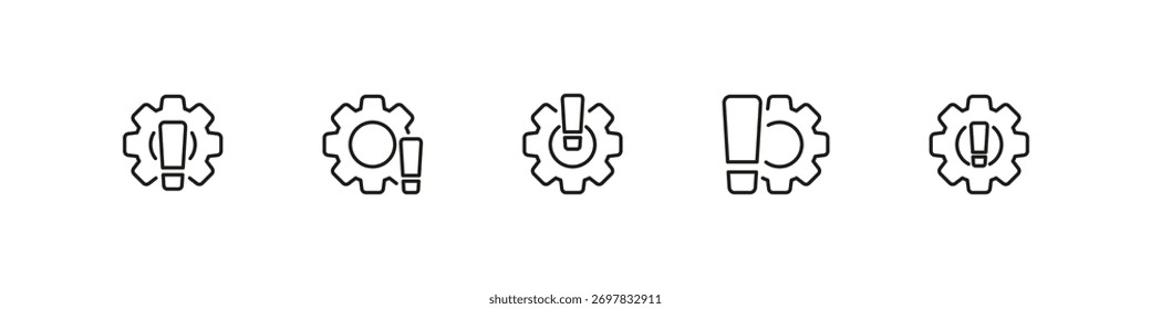 Rueda dentada del conjunto de iconos de contorno de Vector de Configuraciones. Ajuste del sistema, configuración y colección de control técnico.