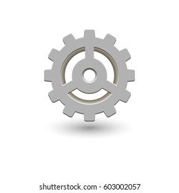 Cogwheel with shadow. Vector icon. Mechanical transmission. Image of a gear.