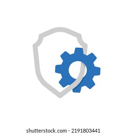 cogwheel with shield for security tech service icon. concept of proven safety or confirmed secure or strong technical defense. simple graphic modern design or logotype element isolated on white