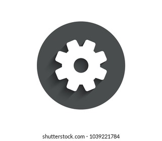 Cogwheel simple icon. Service sign. Transmission Rotation Mechanism symbol. Circle flat button with shadow. Vector