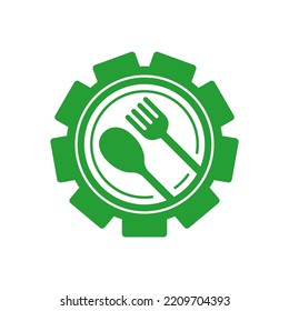 Cogwheel with spoon and fork vector illustration suitable for food industry icon