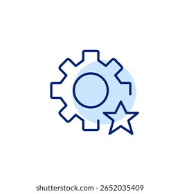 Cogwheel and star. Excellent service, high-level maintenance, multiple quality points. Pixel perfect, editable stroke vector icon