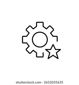 Cogwheel and star. Excellent service, high-level maintenance, multiple quality points. Pixel perfect, editable stroke vector icon