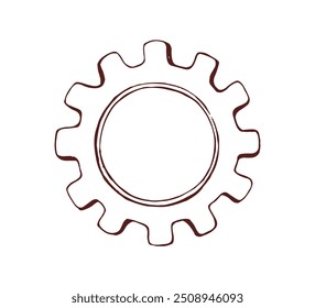 Cogwheel no estilo vintage steampunk. Cog-wheel retro, engrenagem, ferramenta circular de engenharia. Peça mecânica para equipamento industrial. Ilustração de vetor gravada desenhada à mão isolada sobre fundo branco