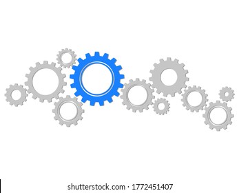 Cogwheel symbol. Mechanism.concept process.Infographic header with gray and blue gears on transparent background