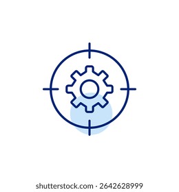 Cogwheel in target. Goal optimization, performance and strategic planning, process improvement and configuration. Pixel perfect, editable stroke vector icon