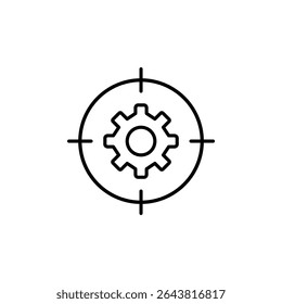 Cogwheel in target. Goal optimization, performance and strategic planning, process improvement and configuration. Pixel perfect, editable stroke vector icon