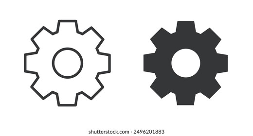 Cogwheel thin line and glyph solid icons 