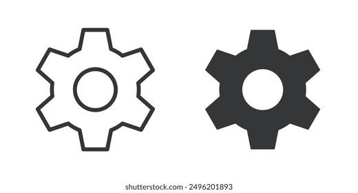 Cogwheel thin line and glyph solid icons 