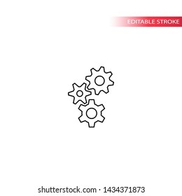 Cogwheel thin line vector icon. Gear or vog wheel outline symbol, editable stroke.