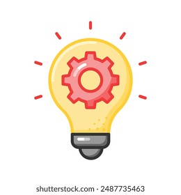 Cogwheel debajo de la bombilla está mostrando el Vector de Pensamiento Creativo, listo para usar