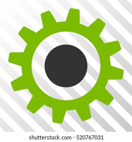 Cogwheel vector icon. Illustration style is flat iconic bicolor eco green and gray symbol on a hatched transparent background.