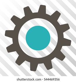 Cogwheel vector icon. Illustration style is flat iconic bicolor grey and cyan symbol on a hatch transparent background.
