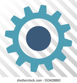 Cogwheel vector icon. Illustration style is flat iconic bicolor cyan and blue symbol on a hatched transparent background.