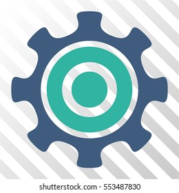 Cogwheel vector icon. Illustration style is flat iconic bicolor cobalt and cyan symbol on a hatch transparent background.