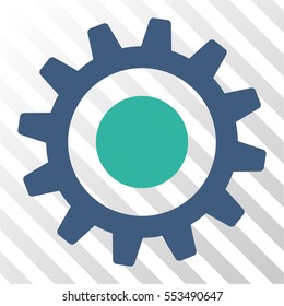 Cogwheel vector icon. Illustration style is flat iconic bicolor cobalt and cyan symbol on a hatched transparent background.