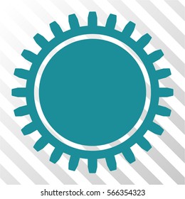 Cogwheel vector icon. Illustration style is flat iconic soft blue symbol on a hatched transparent background.