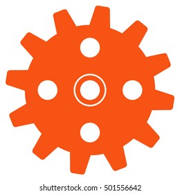 Cogwheel vector icon. Style is flat graphic symbol, orange color, white background.
