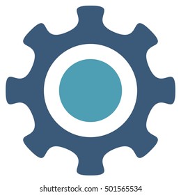 Cogwheel vector icon. Style is flat graphic bicolor symbol, cyan and blue colors, white background.