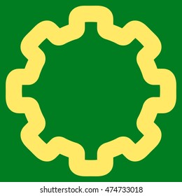 Cogwheel vector icon. Style is outline flat icon symbol, yellow color, green background.