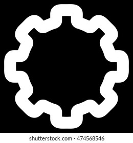 Cogwheel vector icon. Style is stroke flat icon symbol, white color, black background.