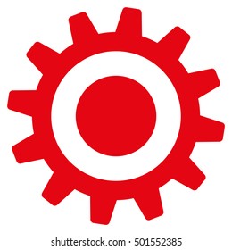 Cogwheel vector pictogram. Style is flat graphic symbol, red color, white background.