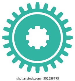 Cogwheel vector pictogram. Style is flat graphic symbol, cyan color, white background.