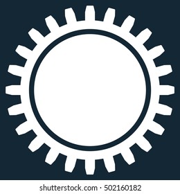Cogwheel vector pictogram. Style is flat graphic symbol, white color, dark blue background.