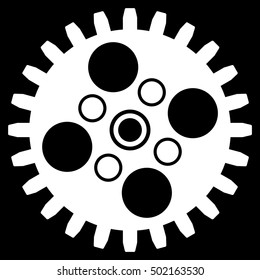 Cogwheel vector pictogram. Style is flat graphic symbol, white color, black background.