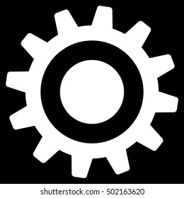 Cogwheel vector pictogram. Style is flat graphic symbol, white color, black background.