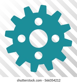 Cogwheel vector pictograph. Illustration style is flat iconic soft blue symbol on a hatched transparent background.