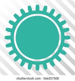 Cogwheel vector pictograph. Illustration style is flat iconic cyan symbol on a hatch transparent background.