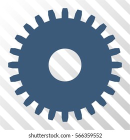 Cogwheel vector pictograph. Illustration style is flat iconic blue symbol on a hatched transparent background.
