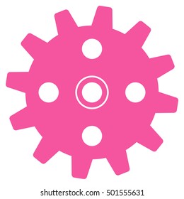 Cogwheel vector pictograph. Style is flat graphic symbol, pink color, white background.