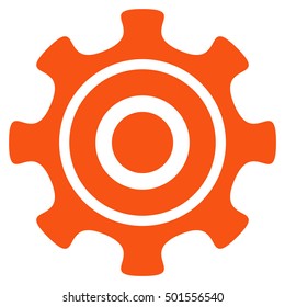 Cogwheel vector pictograph. Style is flat graphic symbol, orange color, white background.