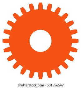 Cogwheel vector pictograph. Style is flat graphic symbol, orange color, white background.