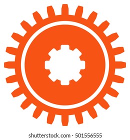 Cogwheel vector pictograph. Style is flat graphic symbol, orange color, white background.