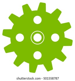 Cogwheel vector pictograph. Style is flat graphic symbol, eco green color, white background.