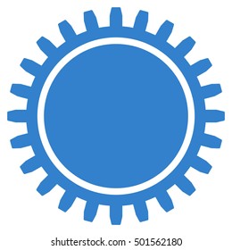Cogwheel vector pictograph. Style is flat graphic symbol, cobalt color, white background.